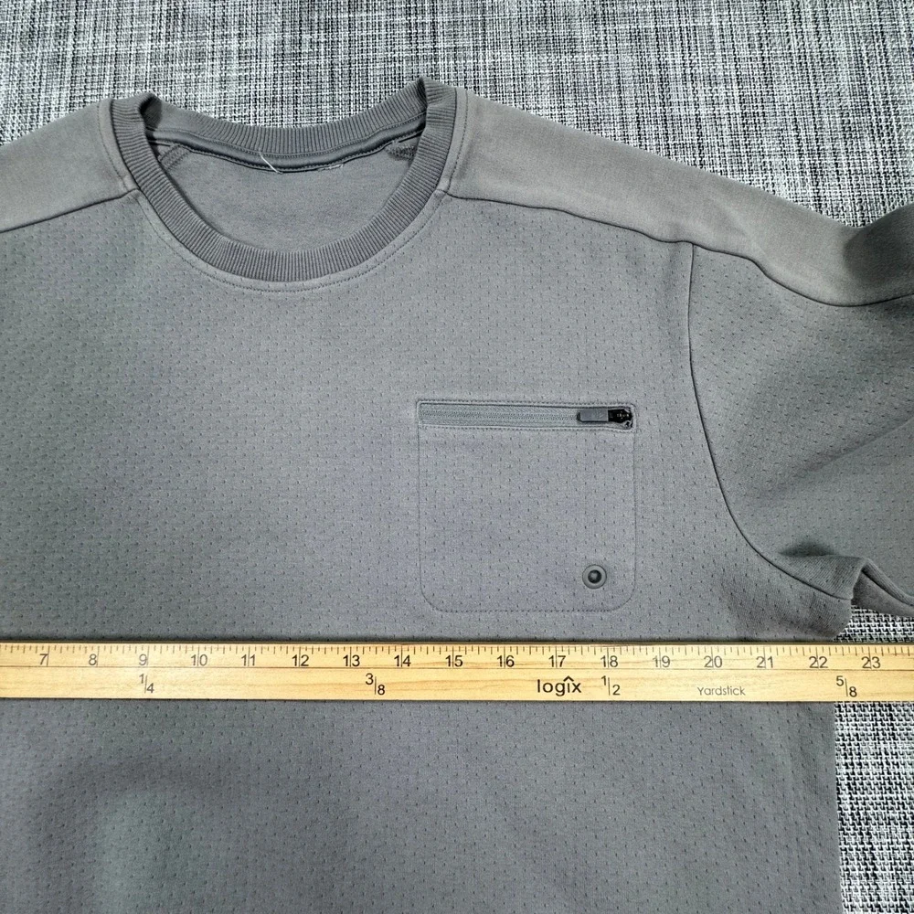 Adidas Sweatshirt Mens Approx Large Gray Textured Crewneck Zip Chest Pocket